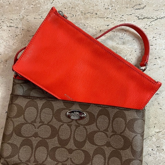 Coach Signature PVC Pop Pouch Khaki/Coral F52619 - Picture 3 of 9
